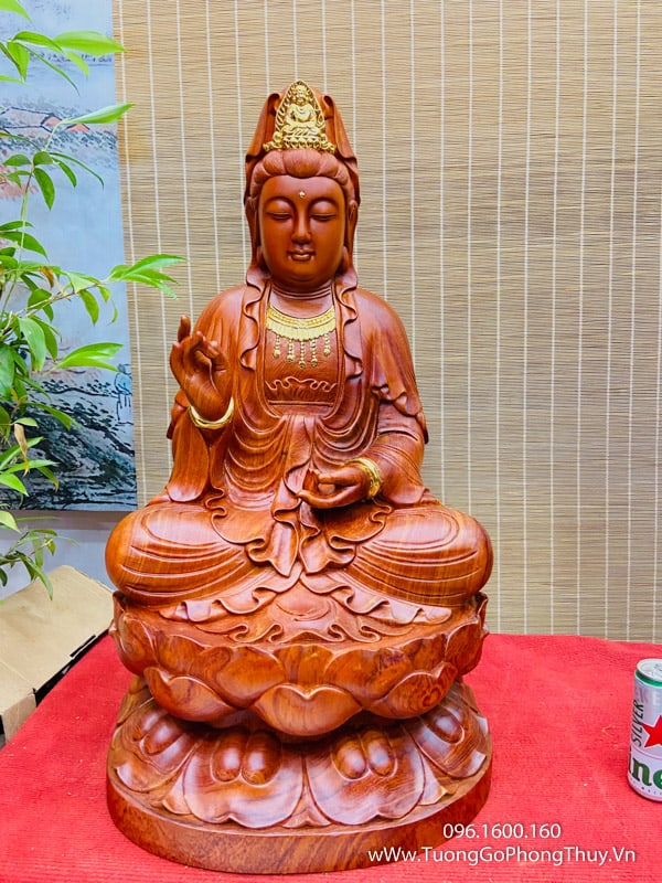 Tượng Phật Quan âm ngồi đài sen đẹp gỗ hương